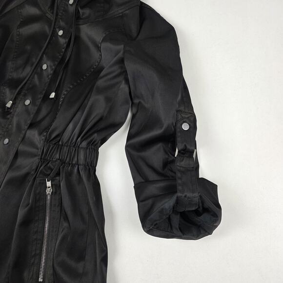 Cache Jacket Womens Medium Black Funnel Collar Drawstring Zip Pockets Snap Front - Picture 6 of 11